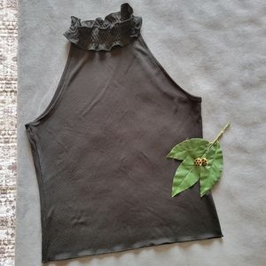 banana republic ruffled high neck black tank top
